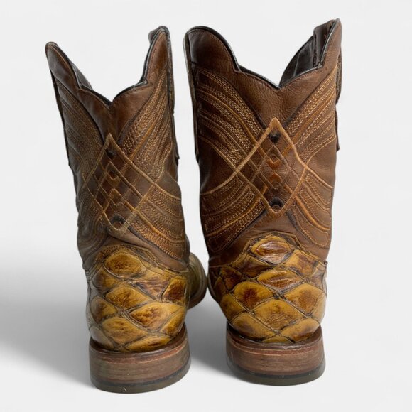 Reywelt Leather Square Toe Pirarucu Fish Pattern Western Cowboy Boots Men's 7.5 - Picture 8 of 13